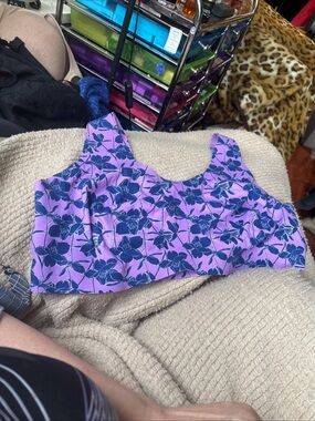 Knix Purple Floral Crop Tank Top with Navy Print Wireless Bra Size XXXXL.  New!